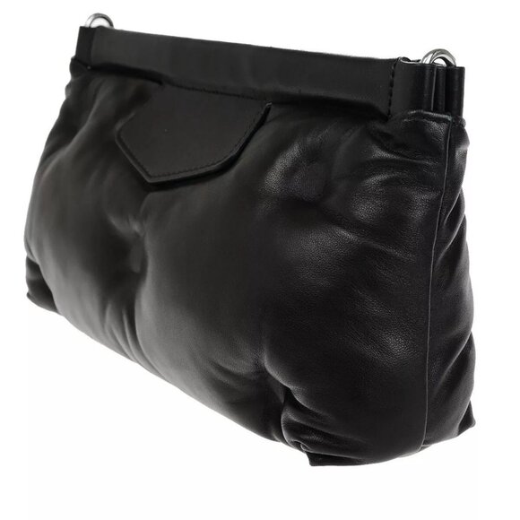 MAISON MARGIELA Logo Glam Slam Chain Clutch Hand Bag Leather Black Silve 40RF146 - Picture 4 of 15